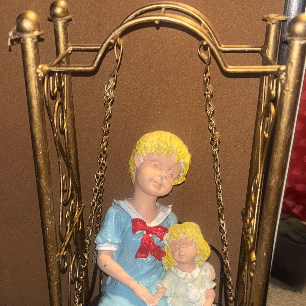 Vintage Charming Woman Figurine & Child on a Swing